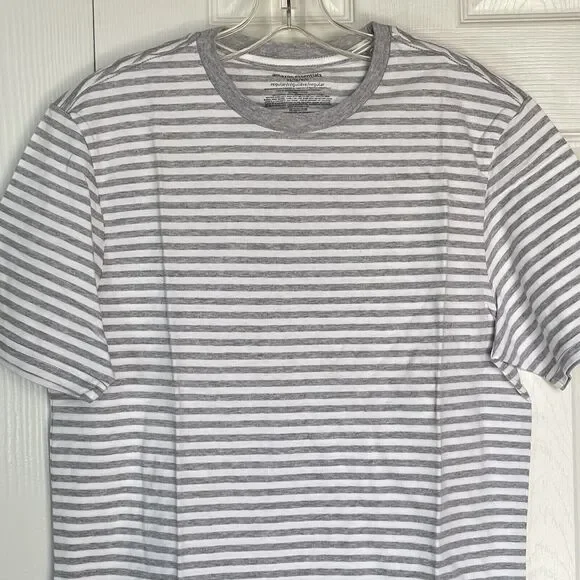 New Men T Shirt XS Stripes Crewneck Tee Gray Short Sleeve - Picture 3 of 9